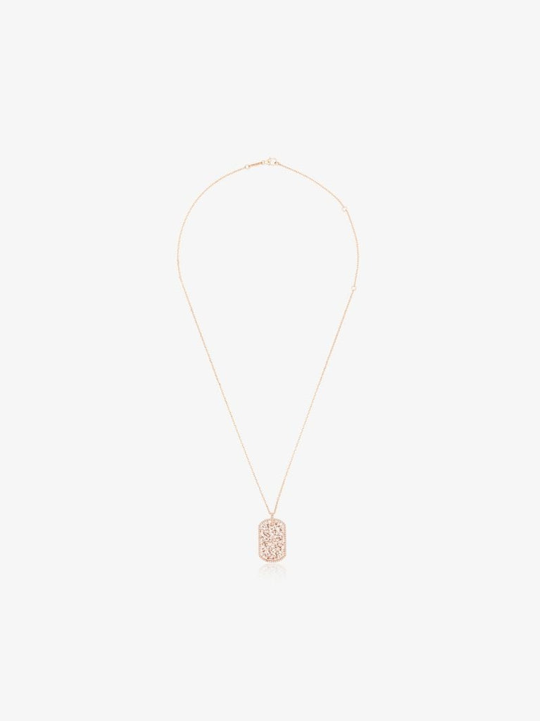 18k Rose Gold Large Classic Diamond Dog Tag Pendant Necklace