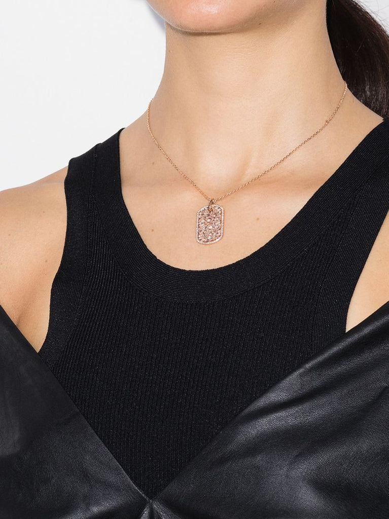 18k Rose Gold Large Classic Diamond Dog Tag Pendant Necklace