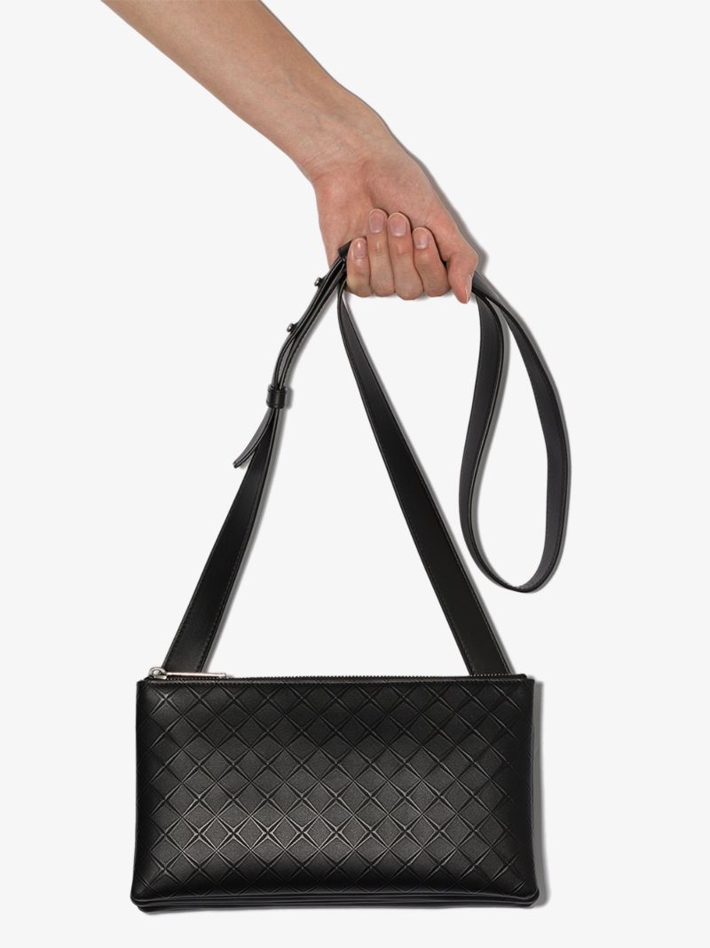 Black Embossed Leather Messenger Bag