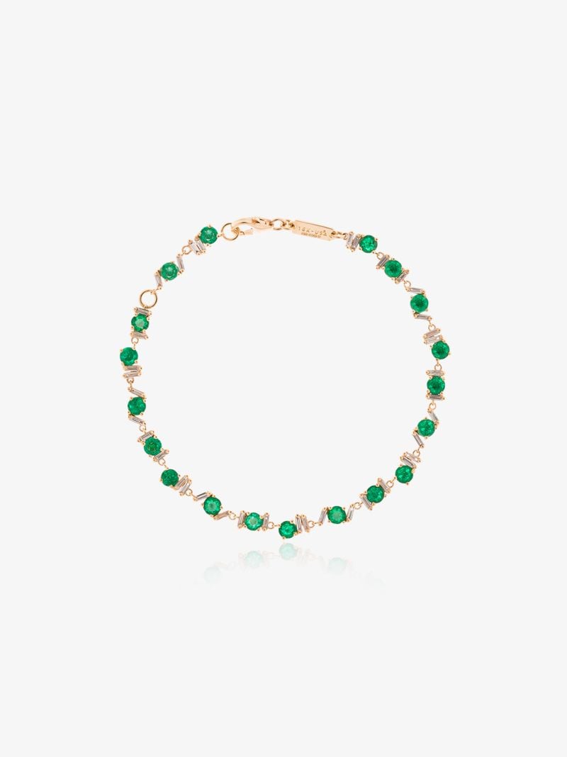 18k Yellow Gold Emerald and Diamond Tennis Bracelet