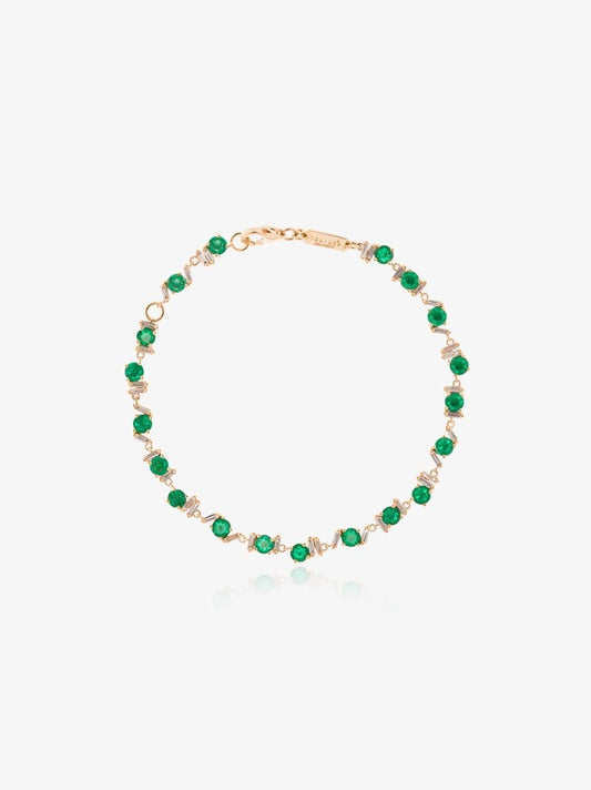 18k Yellow Gold Emerald and Diamond Tennis Bracelet