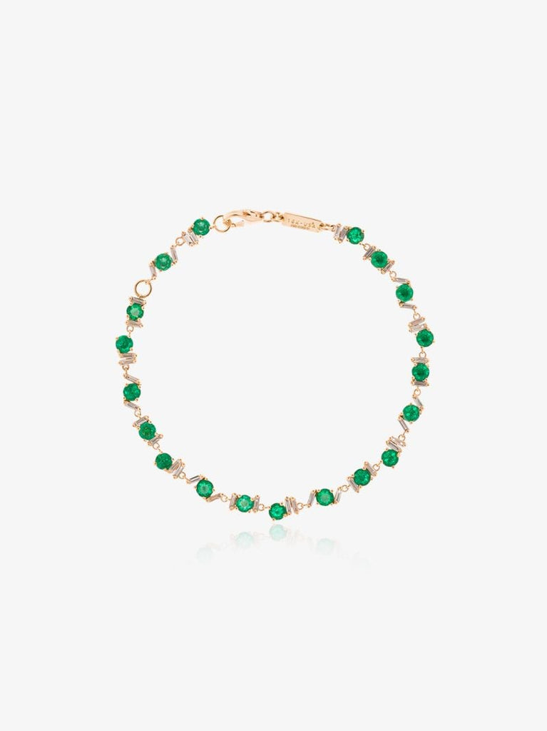 18k Yellow Gold Emerald and Diamond Tennis Bracelet