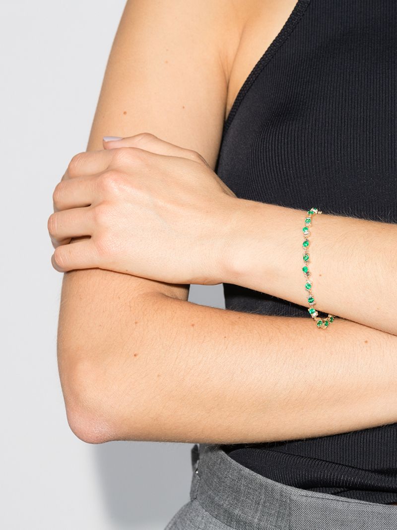 18k Yellow Gold Emerald and Diamond Tennis Bracelet