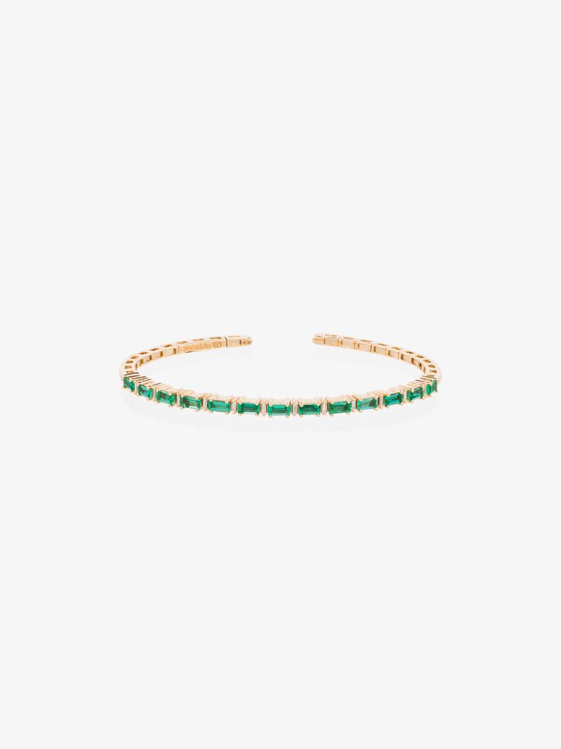 18k Yellow Gold Fireworks Emerald Horizontal Diamond Bracelet