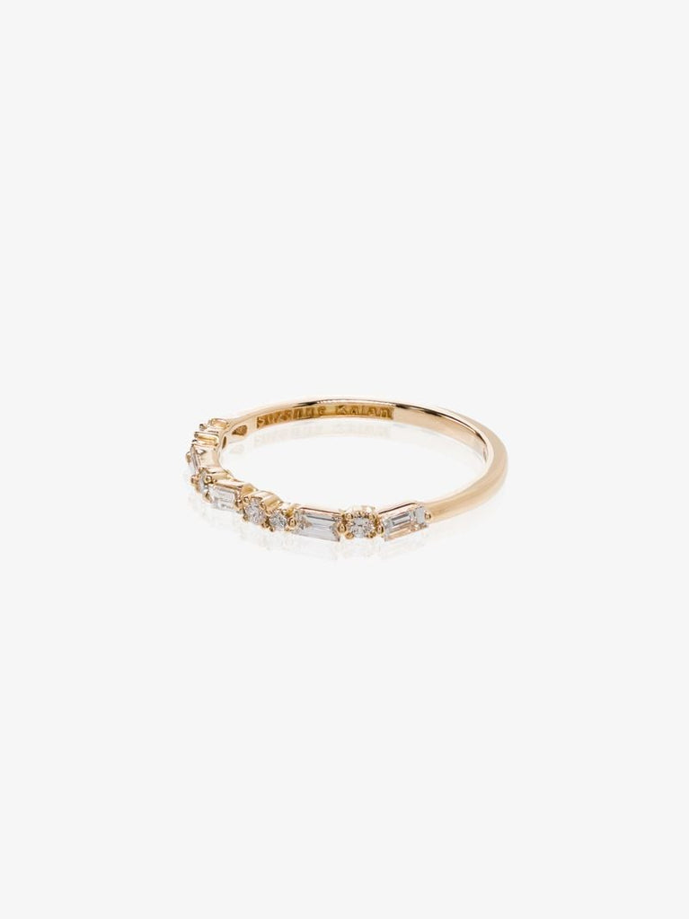 18kt Yellow Gold Thin Mix Diamond Half Band Ring