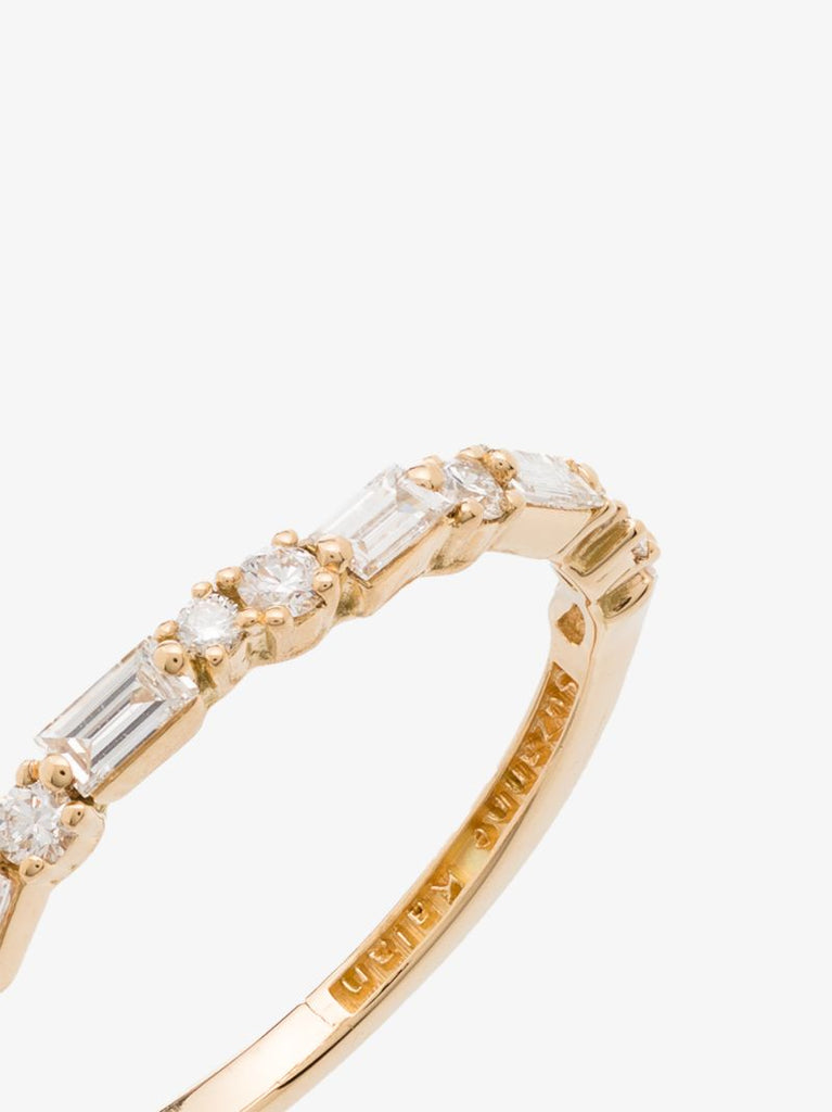 18kt Yellow Gold Thin Mix Diamond Half Band Ring