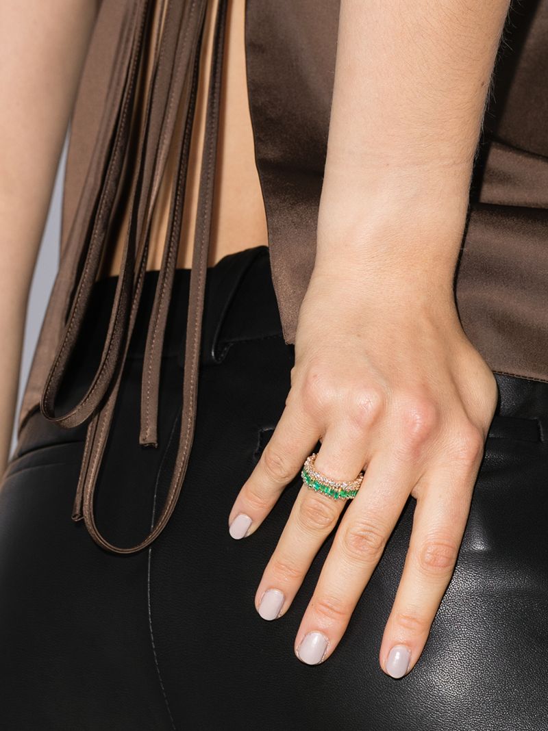 18kt Yellow Gold Short Stack Emerald Eternity Band Ring