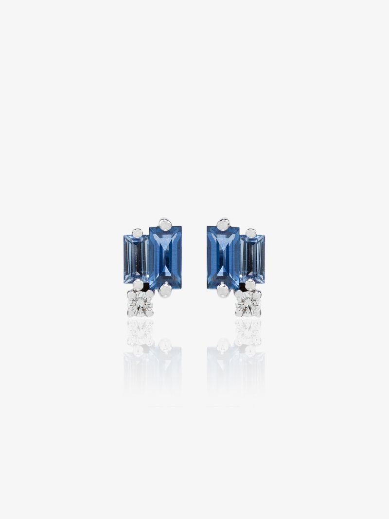 18k White Gold Bold Burst Sapphire and Diamond Stud Earrings