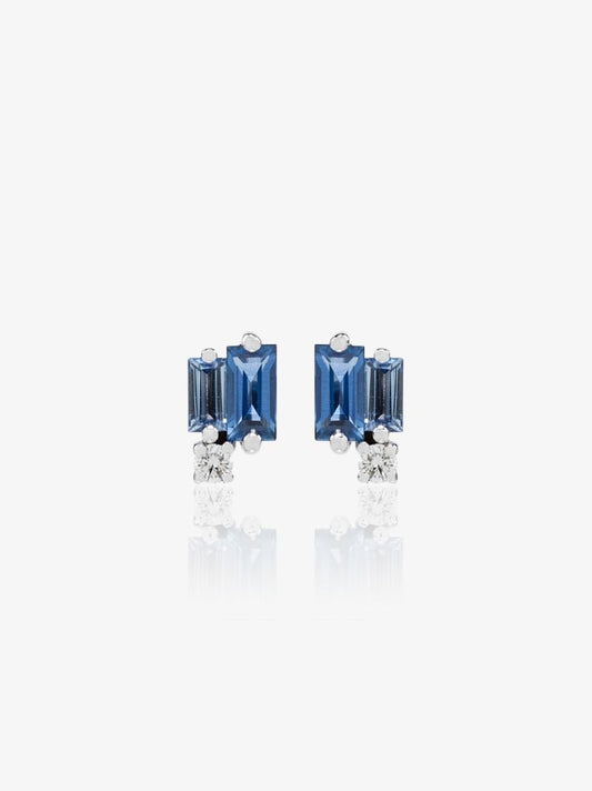18k White Gold Bold Burst Sapphire and Diamond Stud Earrings