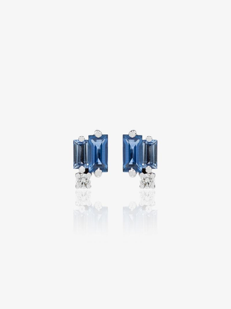 18k White Gold Bold Burst Sapphire and Diamond Stud Earrings