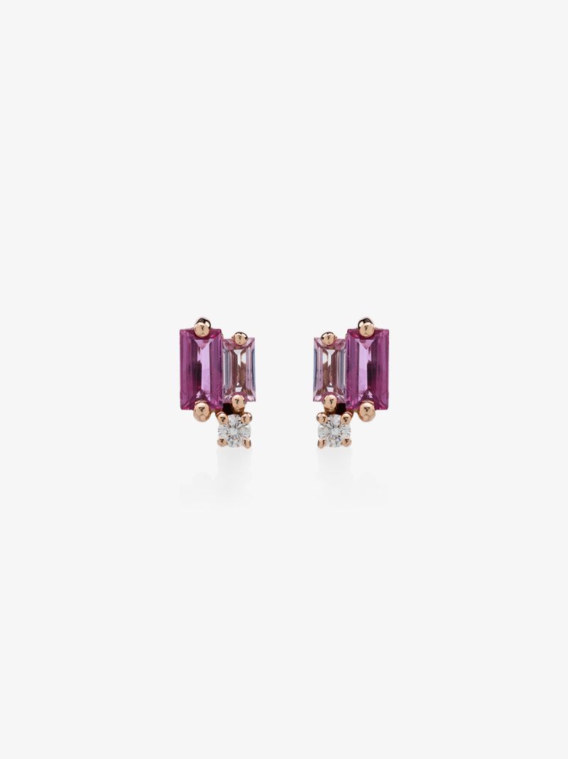 18k Rose Gold Sapphire and Diamond Stud Earrings