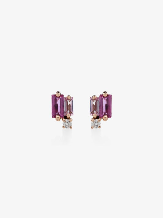 18k Rose Gold Sapphire and Diamond Stud Earrings