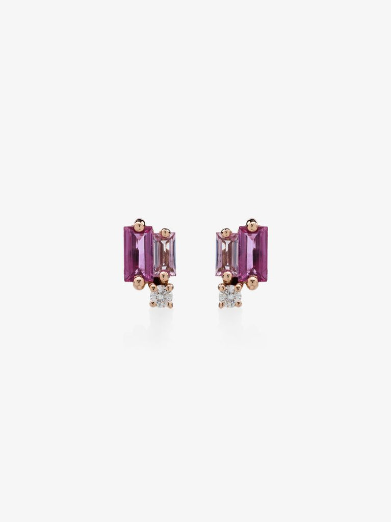 18k Rose Gold Sapphire and Diamond Stud Earrings