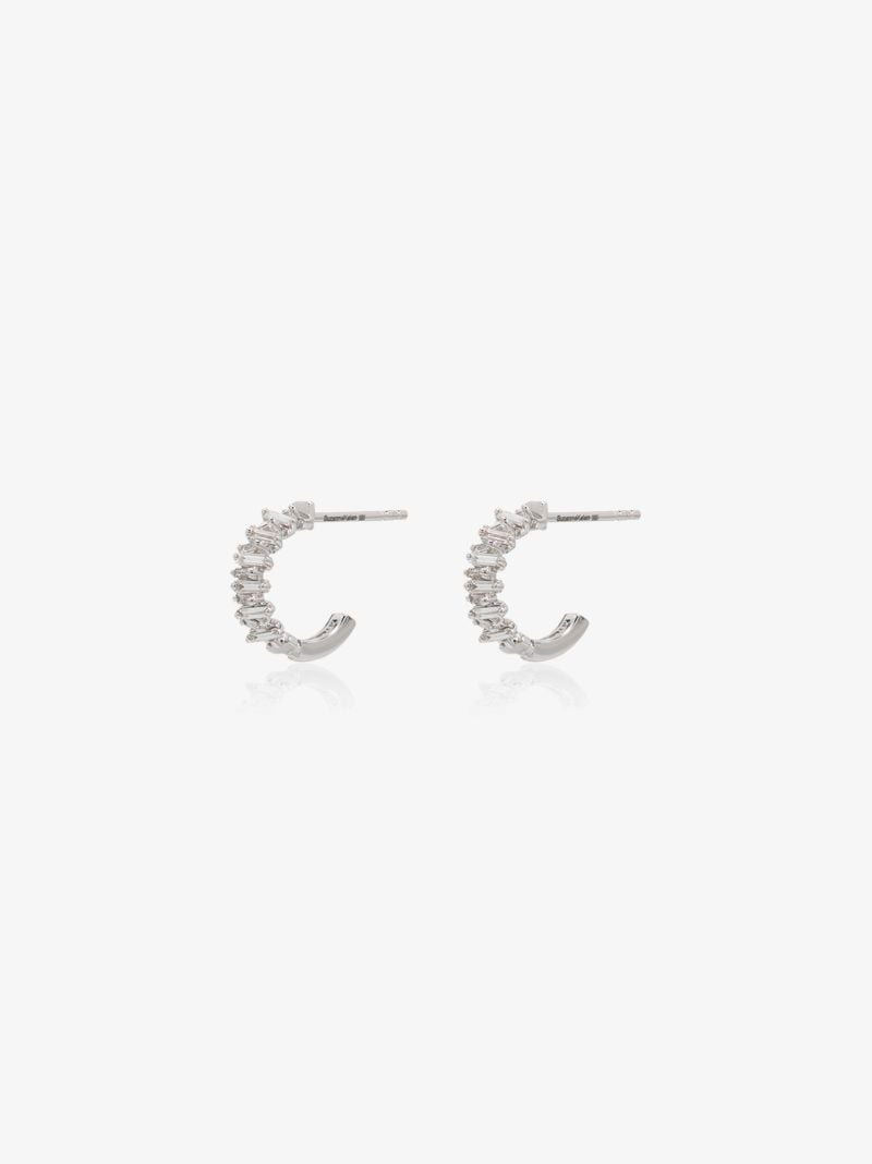 18kt White Gold Classic Zigzag Mini Diamond Hoop Earrings
