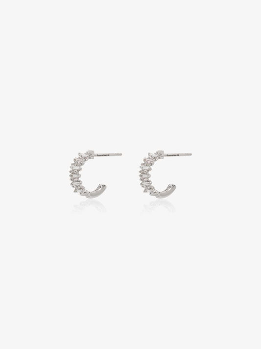 18kt White Gold Classic Zigzag Mini Diamond Hoop Earrings