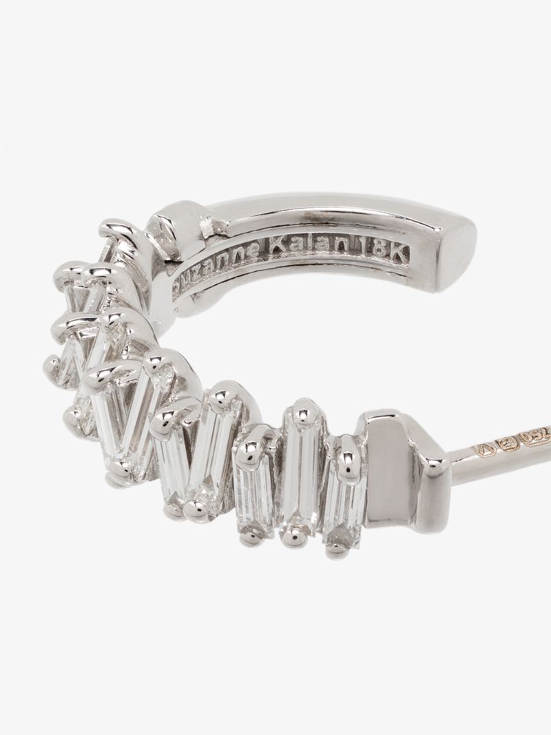 18kt White Gold Classic Zigzag Mini Diamond Hoop Earrings