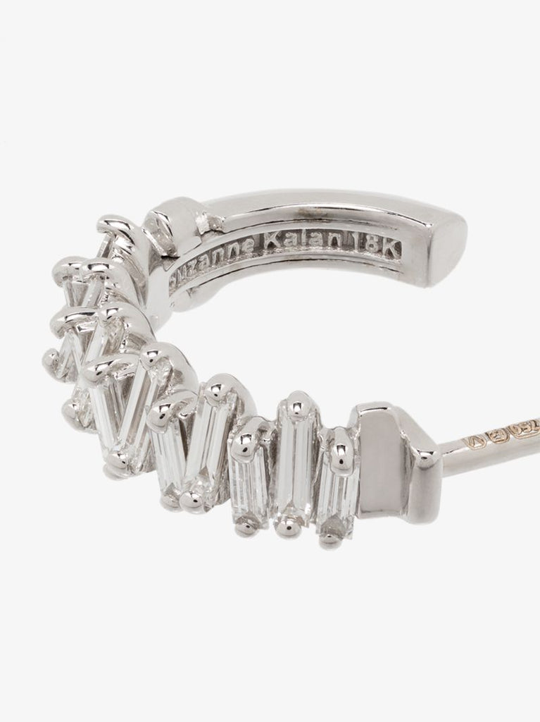 18kt White Gold Classic Zigzag Mini Diamond Hoop Earrings