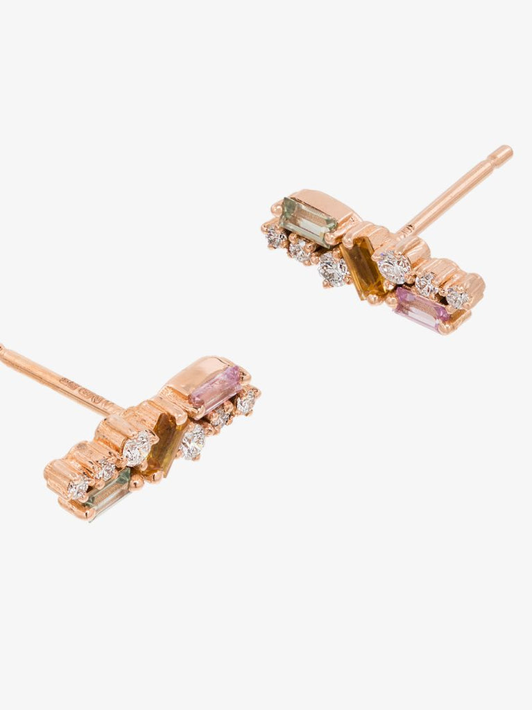 18k Rose Gold Sapphire and Diamond Stud Earrings