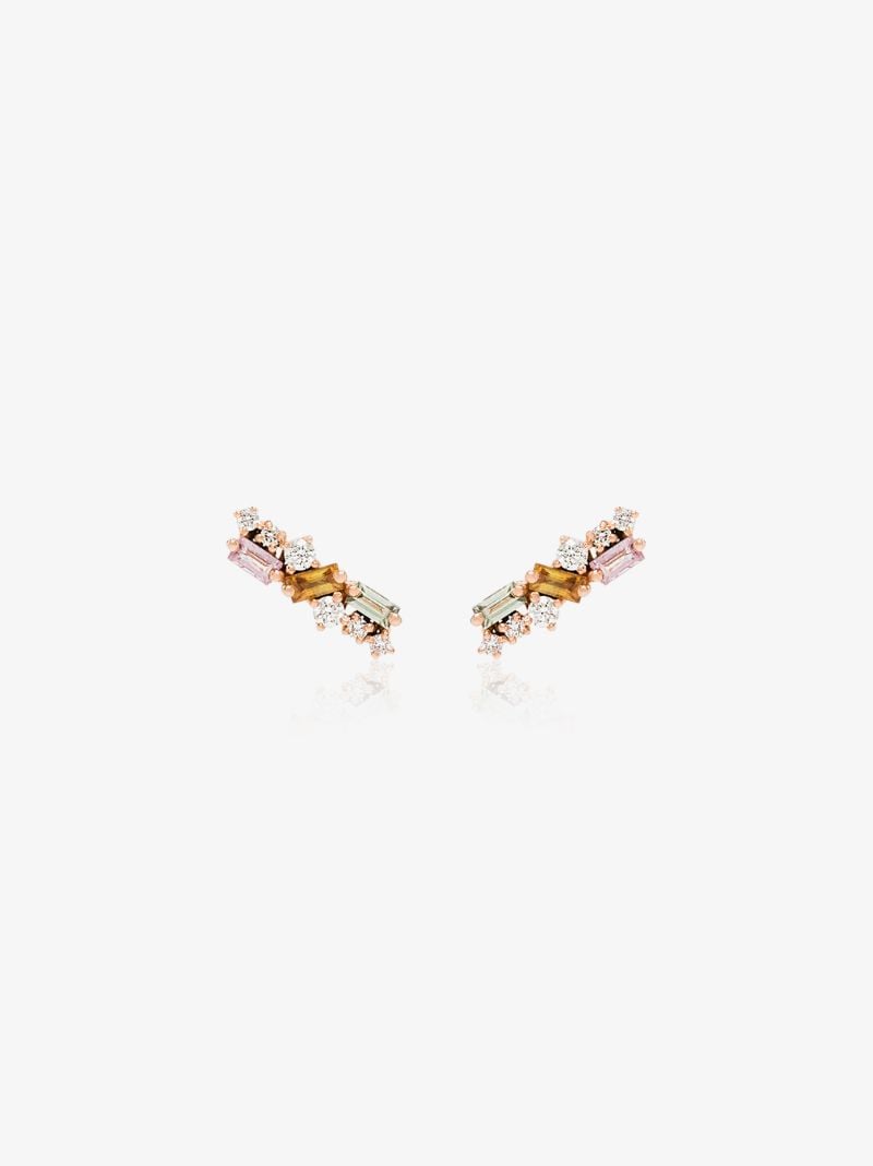 18k Rose Gold Sapphire and Diamond Stud Earrings