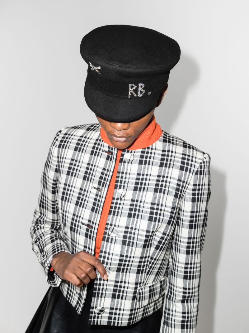 Black Embellished Wool Baker Boy Hat