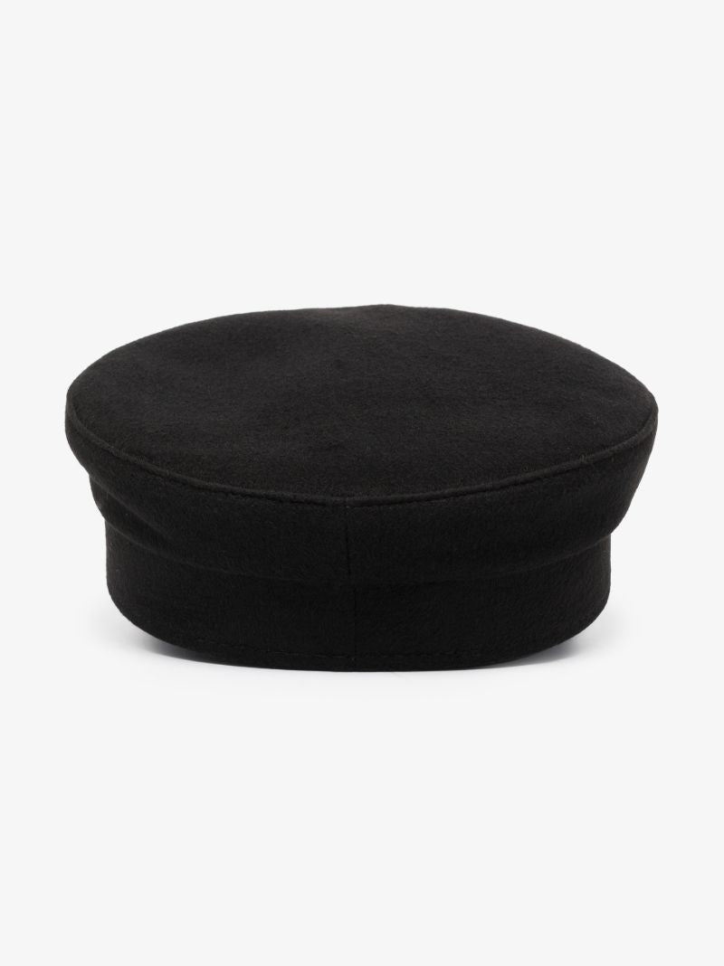 Black Embellished Wool Baker Boy Hat