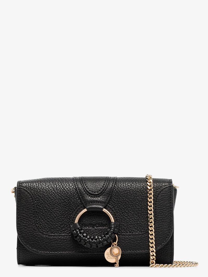 Black Hana Leather Chain Wallet Bag
