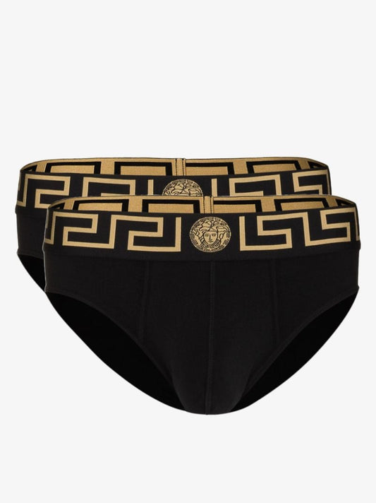 Black Greca Waistband Cotton Slips Set