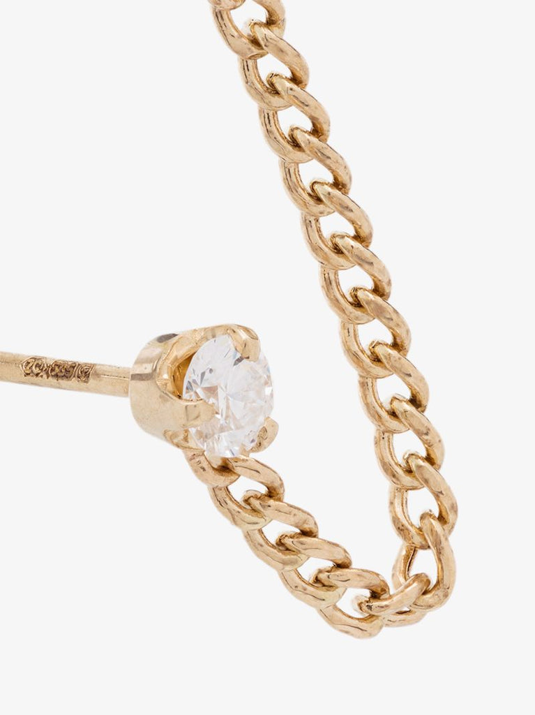 14k Yellow Gold Double Stud Chain Diamond Earring