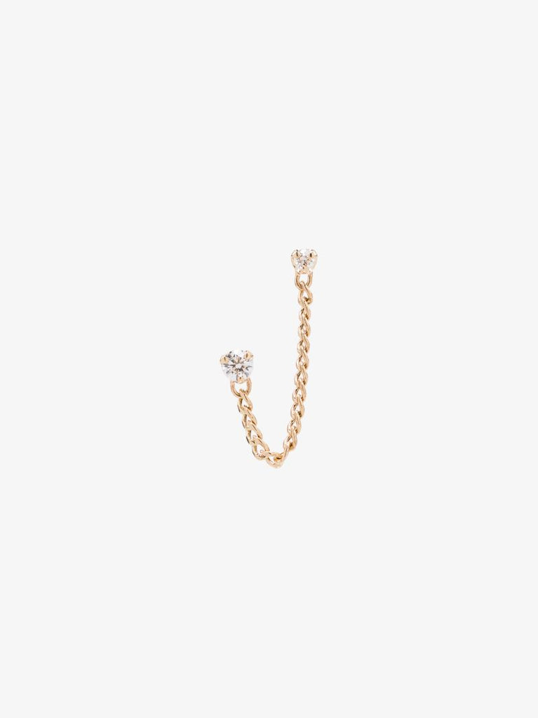 14k Yellow Gold Double Stud Chain Diamond Earring