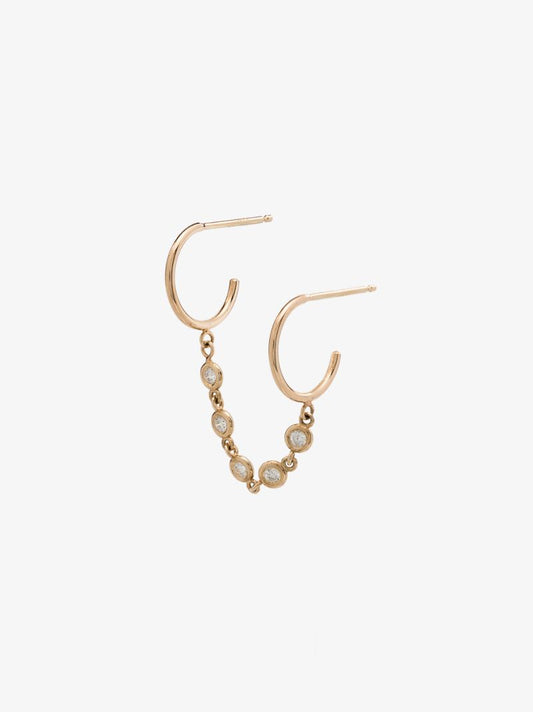 14k Yellow Gold Diamond Chain Double Hoop Earring