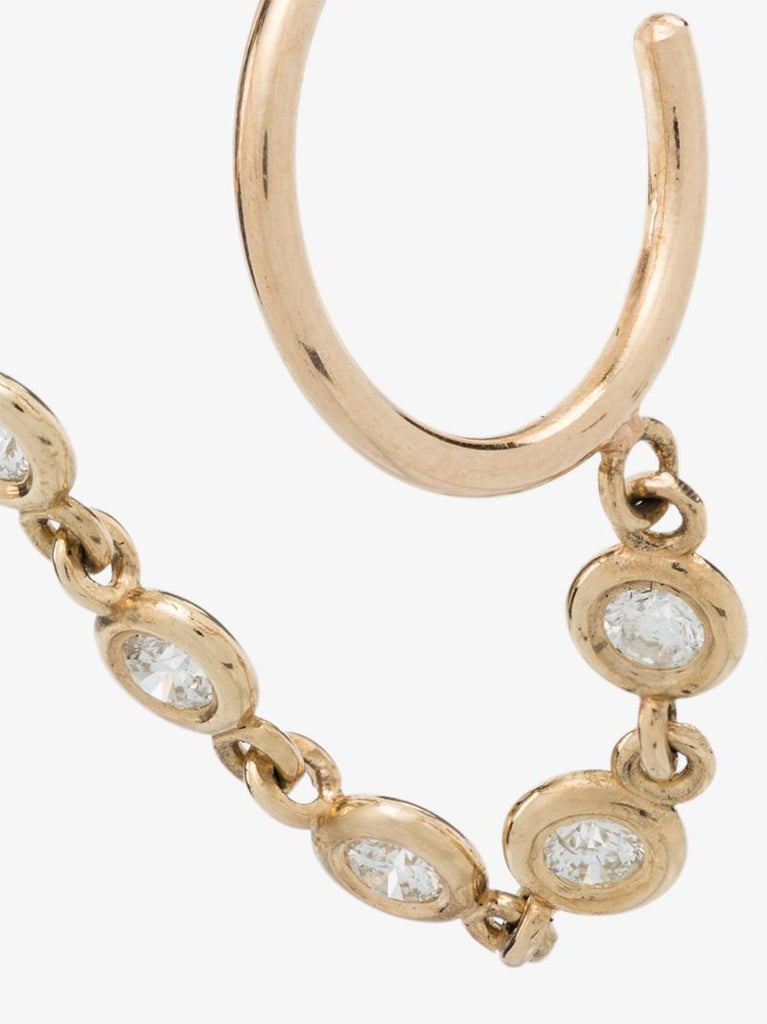 14k Yellow Gold Diamond Chain Double Hoop Earring