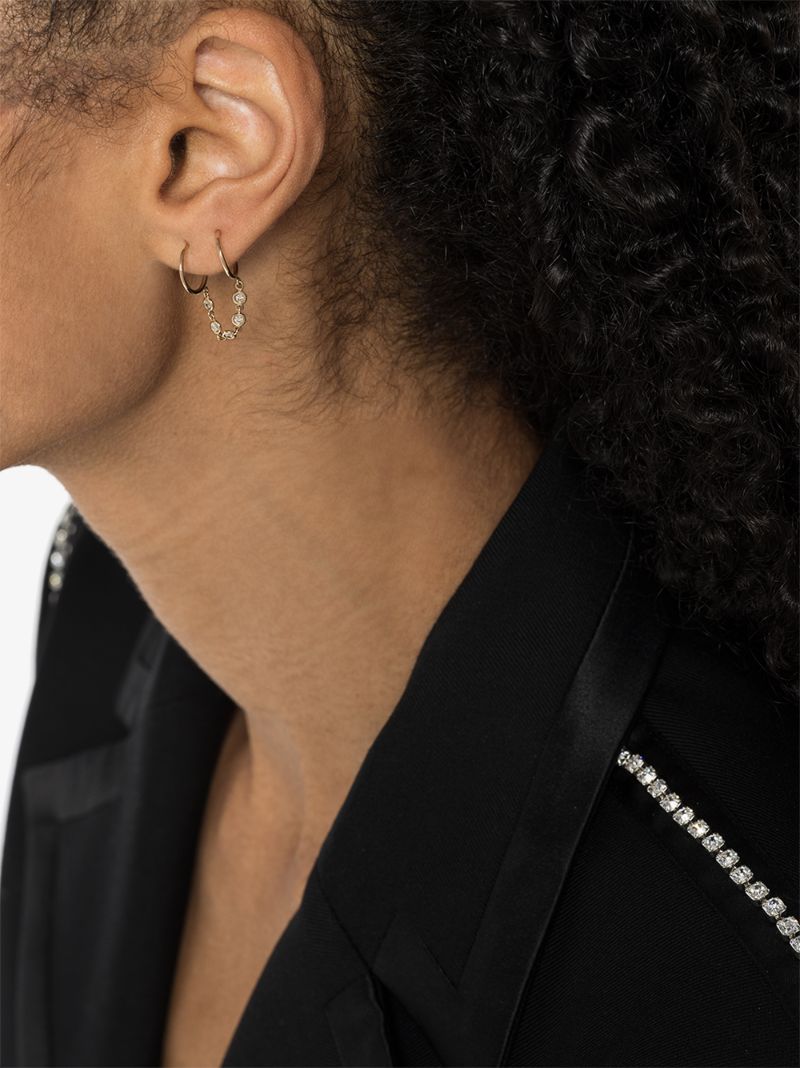 14k Yellow Gold Diamond Chain Double Hoop Earring