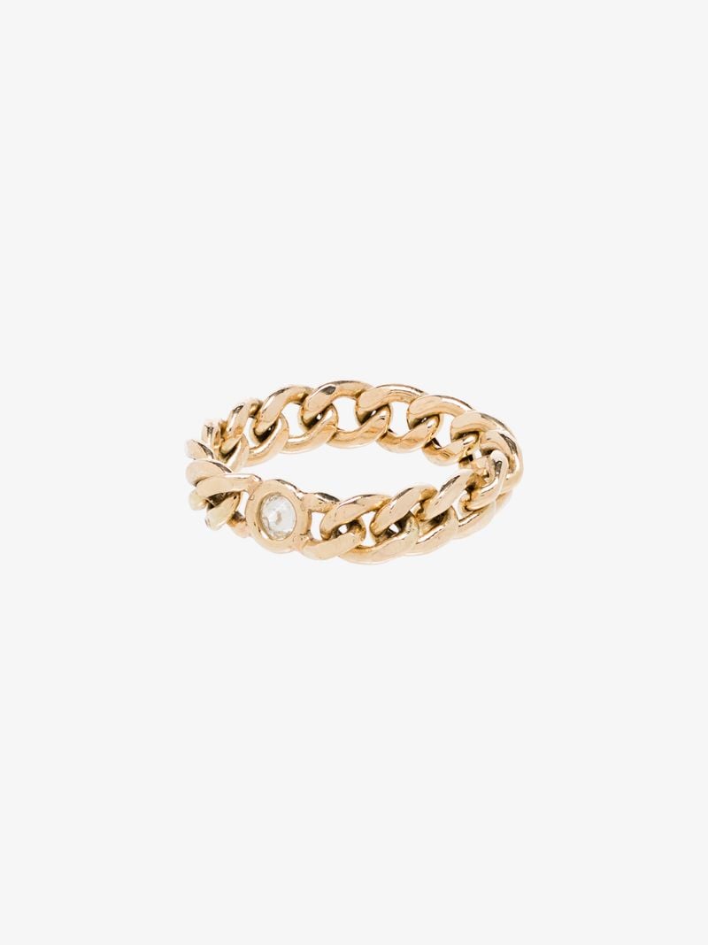 14k Yellow Gold Medium Curb Chain Diamond Ring