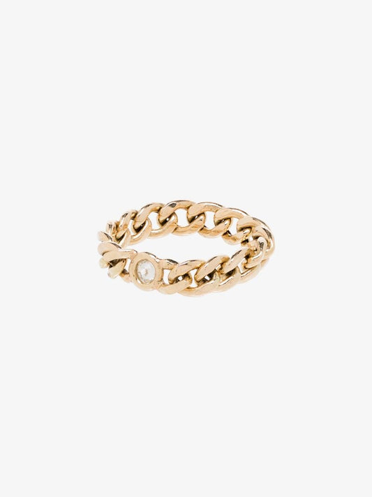 14k Yellow Gold Medium Curb Chain Diamond Ring
