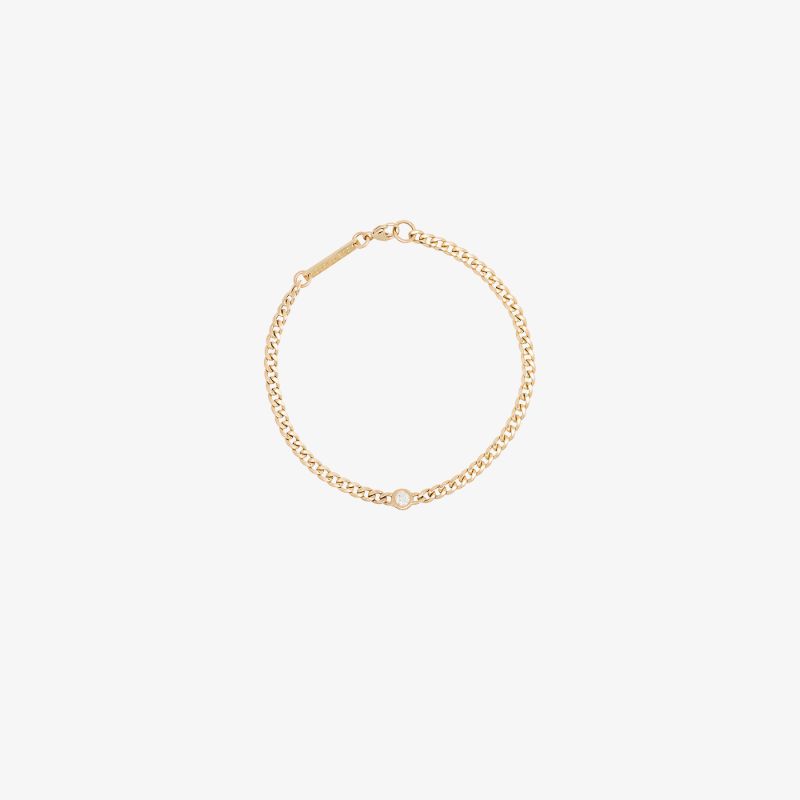 14k Yellow Gold Curb Chain Diamond Bracelet
