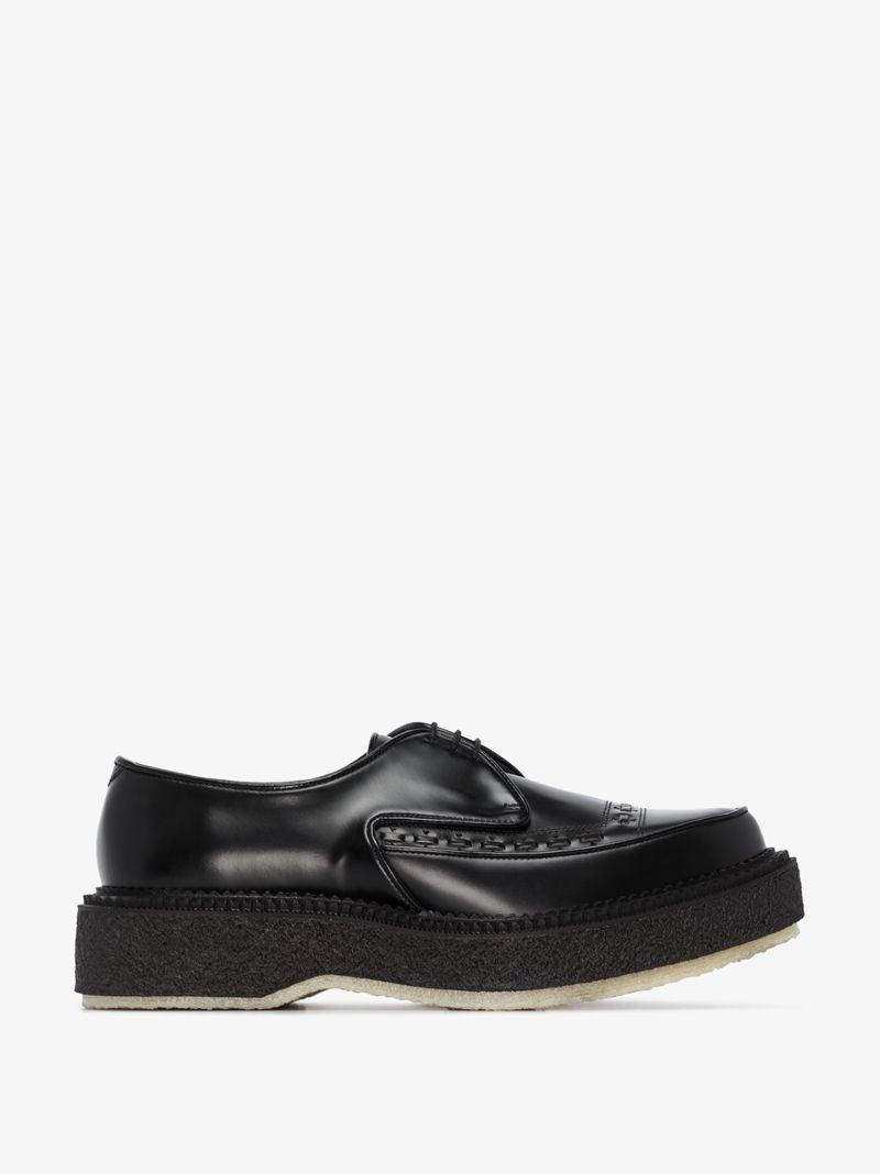 Black Classic Embroidered Leather Derby Shoes
