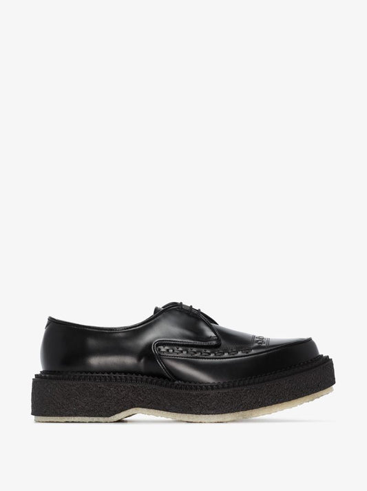 Black Classic Embroidered Leather Derby Shoes
