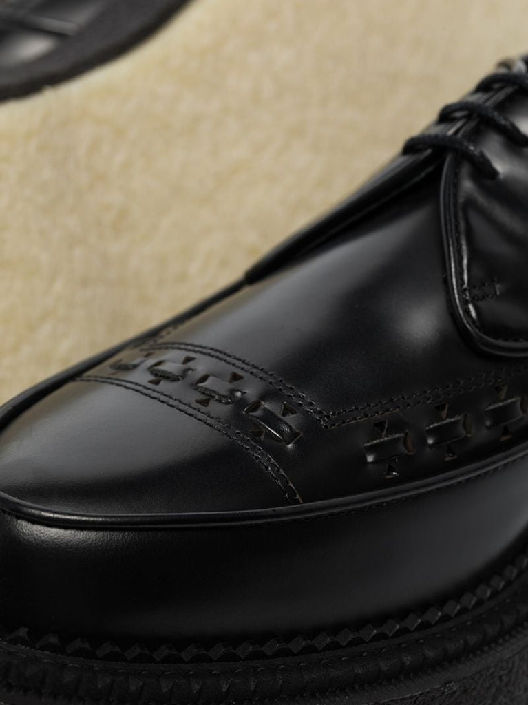 Black Classic Embroidered Leather Derby Shoes