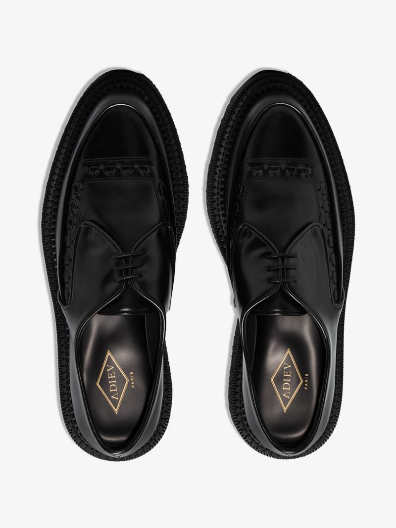 Black Classic Embroidered Leather Derby Shoes