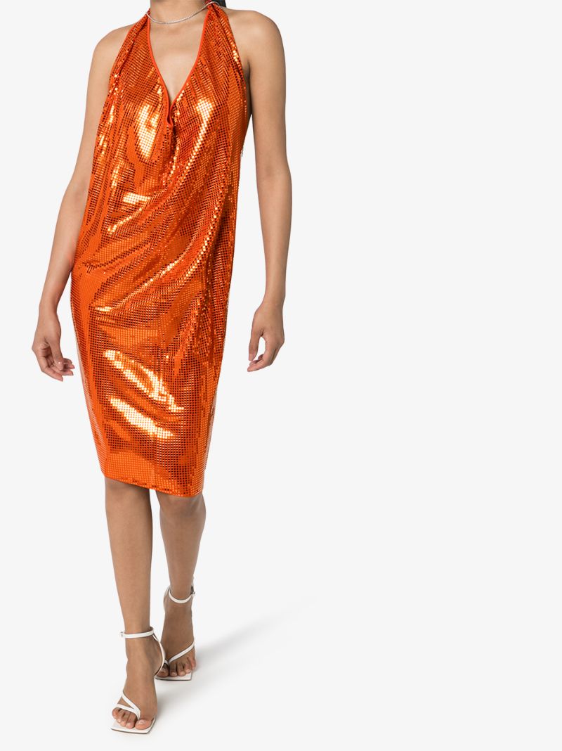 Cowl Neck Mirror Gathered Midi Dress