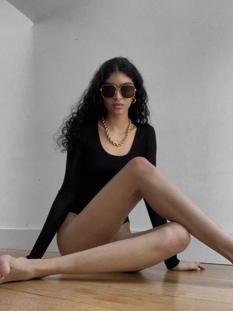 Gold Tone Square Frame Sunglasses