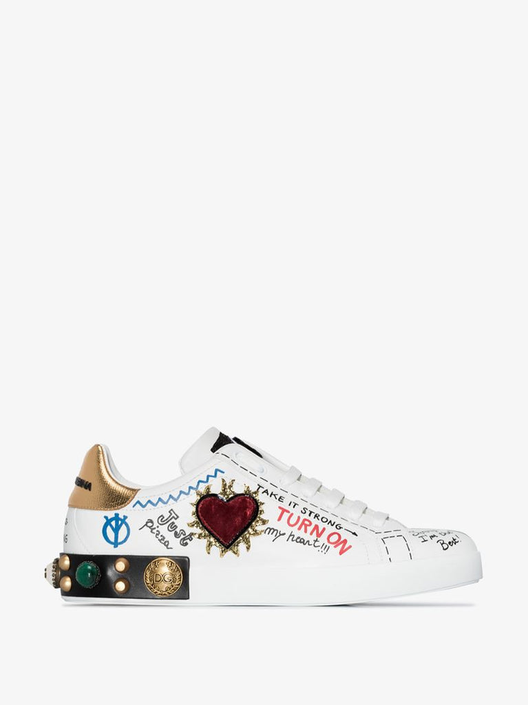 White Portofino Embellished Leather Sneakers