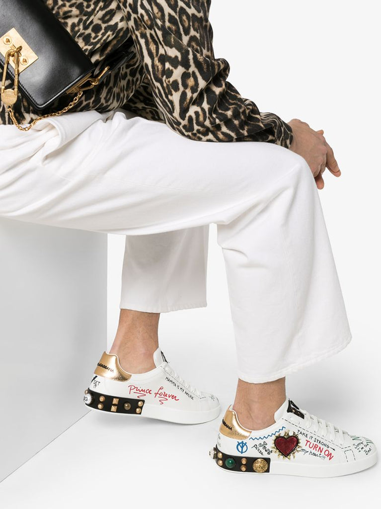 White Portofino Embellished Leather Sneakers