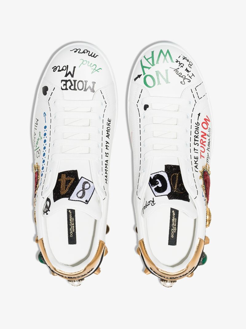 White Portofino Embellished Leather Sneakers