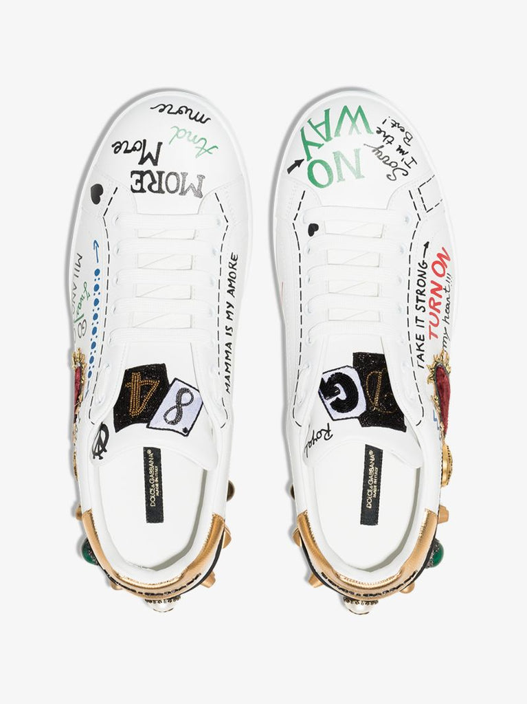 White Portofino Embellished Leather Sneakers