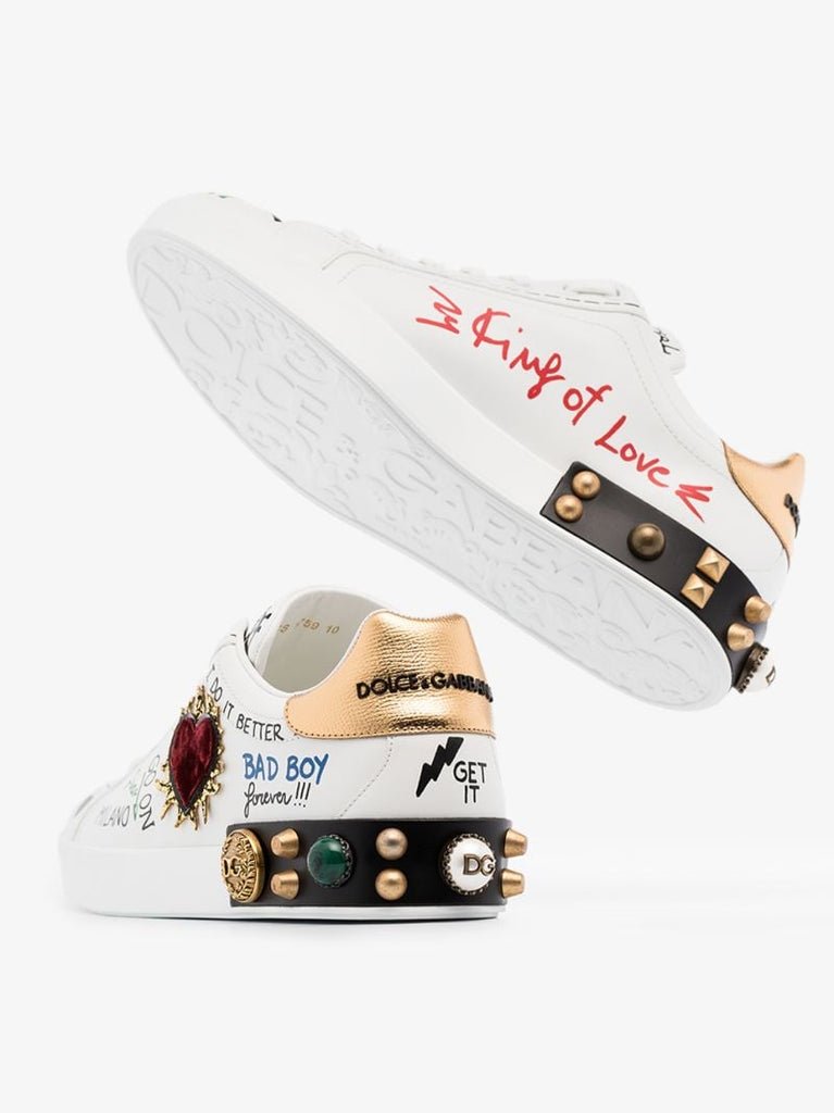 White Portofino Embellished Leather Sneakers