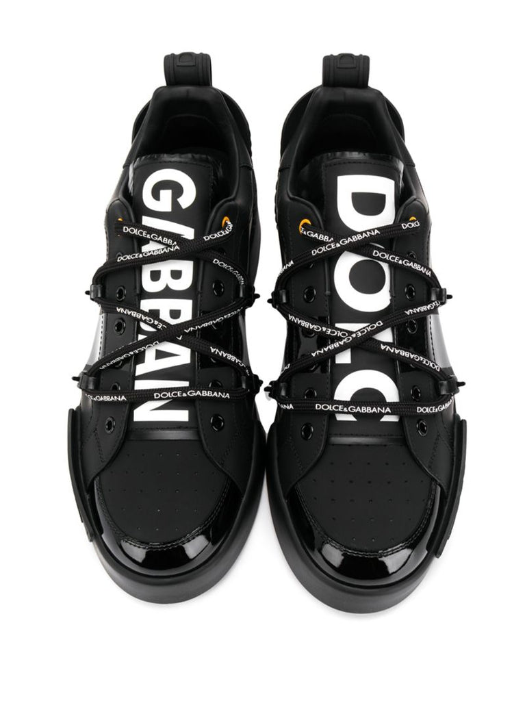 Black Portofino Logo Low Top Leather Sneakers