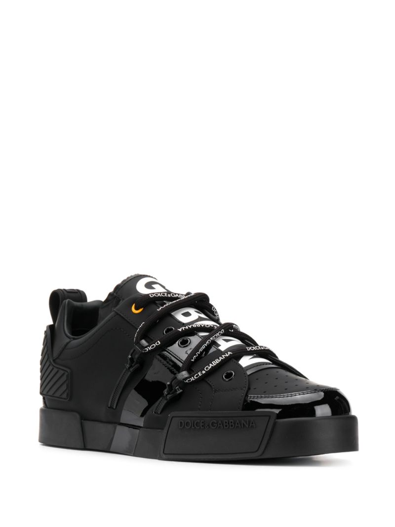 Black Portofino Logo Low Top Leather Sneakers