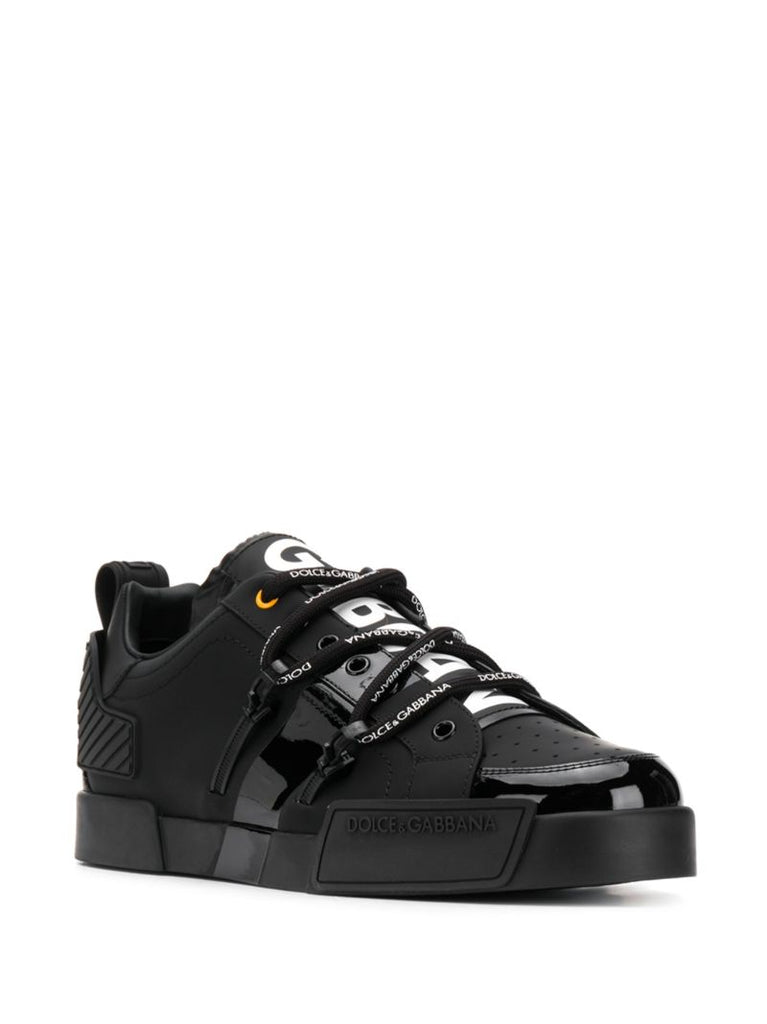 Black Portofino Logo Low Top Leather Sneakers