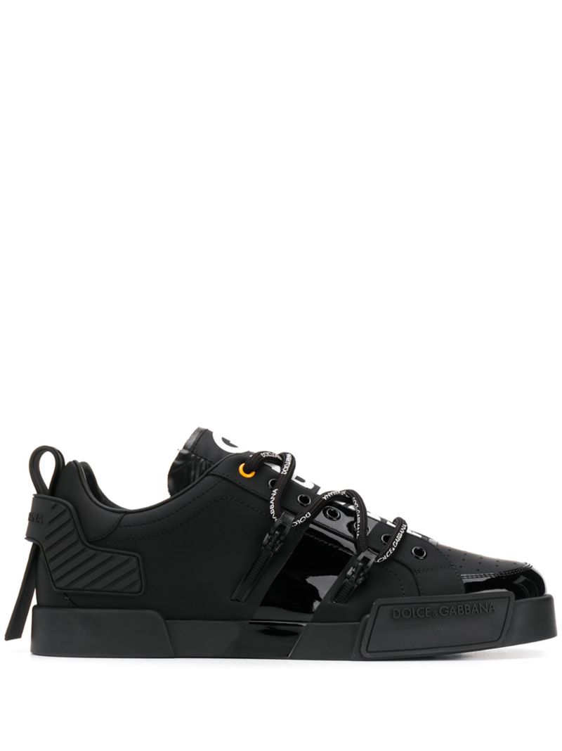 Black Portofino Logo Low Top Leather Sneakers